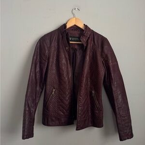 Guess Women's Deep Burgundy Leather Jacket
